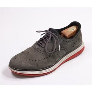 Cole Haan Mens Gray Red Original Grand Ultra Wingtip Oxford Dress Shoes 11.5